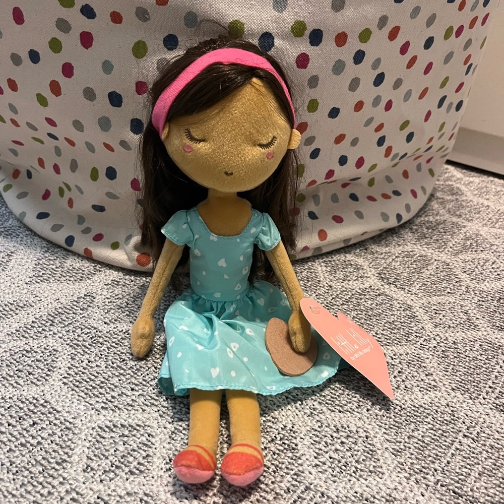 Little Lilly, Adorable Blue Dress Doll with Pink Headband